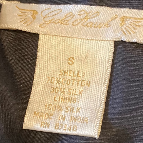 Gold Hawk embroidered silk mini dress SMALL - Picture 3 of 8